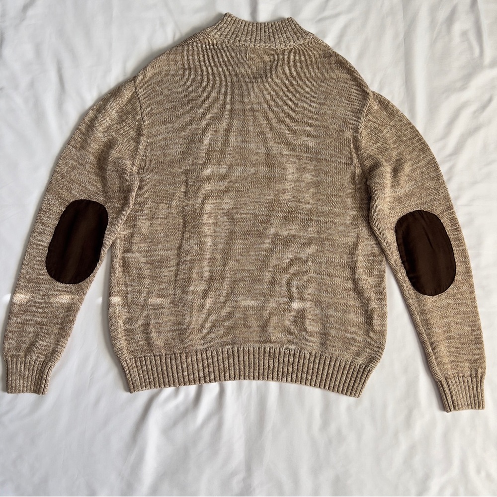 Chaps Tan 3 Button Mock Neck Elbow Patch Cotton Sweater Preppy Men’s Size XL - Picture 3 of 9